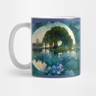 Beautiful Willow Tree Monet Impressionism Style Painting Full Moon Mug